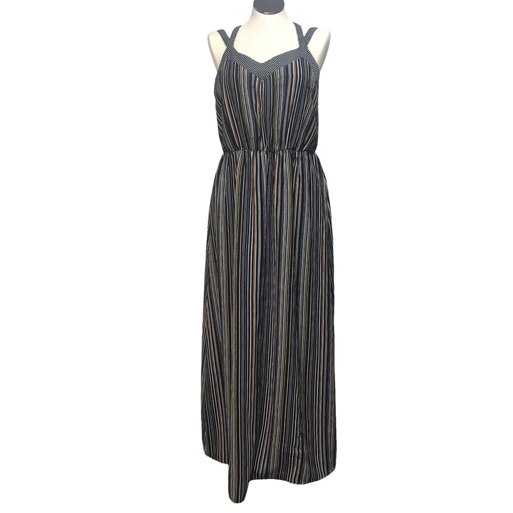 Xhilaration Strappy Blouson Maxi Dress Womens Size XL Multicolor Stripes V-Neck